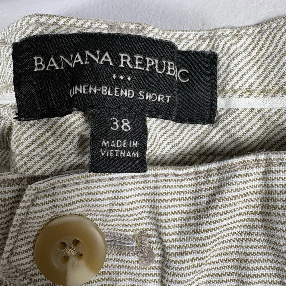 Banana Republic Men's 38‎ Beige Striped Linen Blend Slash Pocket Chino Shorts